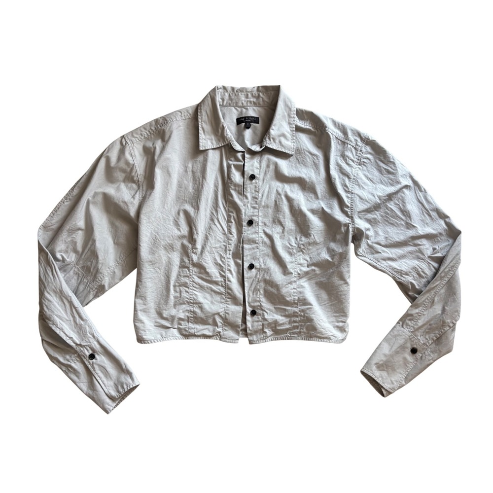 Rag & Bone Cropped Button Down Shirt Womens Small Gray Cotton Office Neutral - Picture 2 of 6